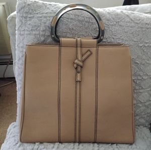 Christine Degennaro Beige Leather Structured Bag